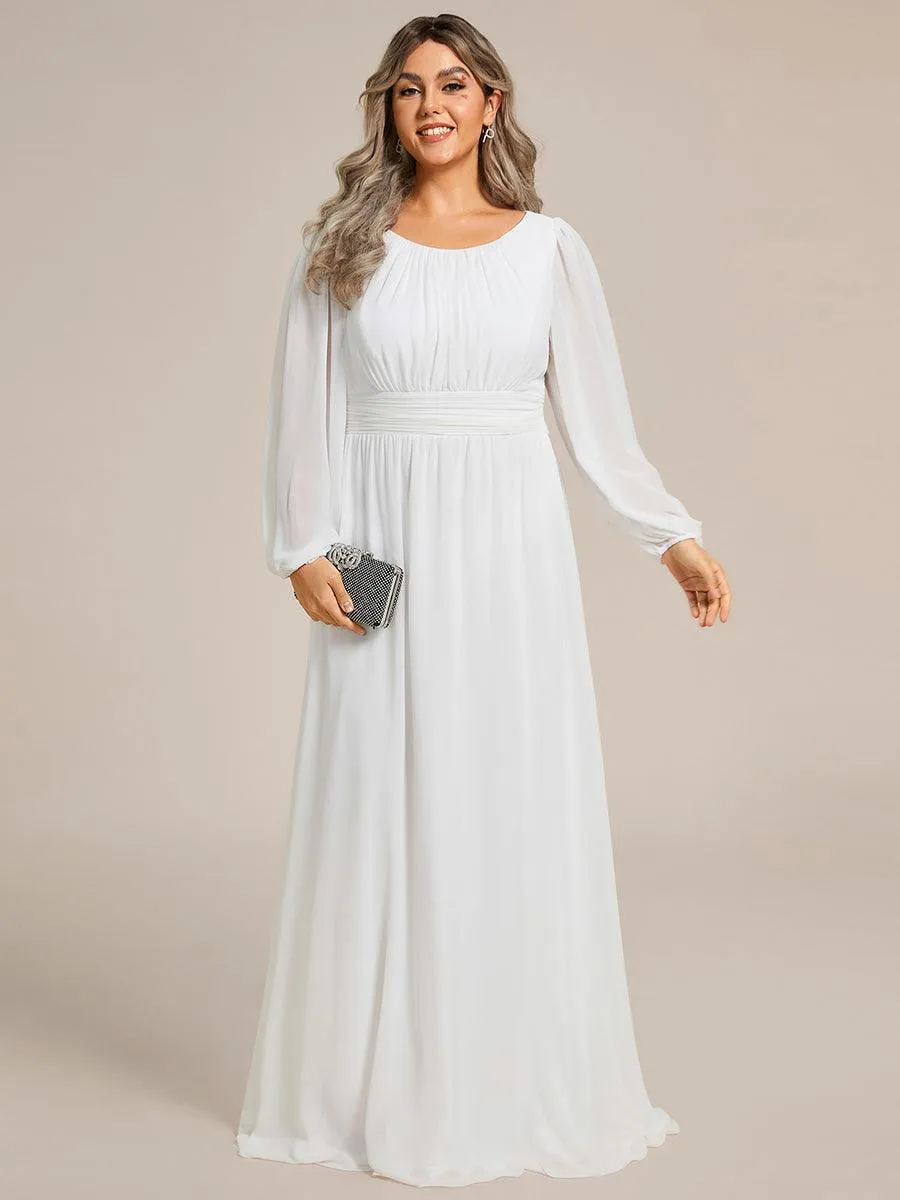 Robe de demoiselle d'honneur plissée à manches longues transparente de grande taille