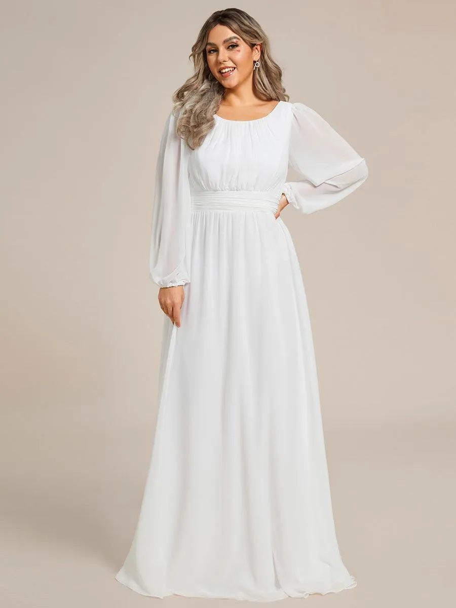 Robe de demoiselle d'honneur plissée à manches longues transparente de grande taille