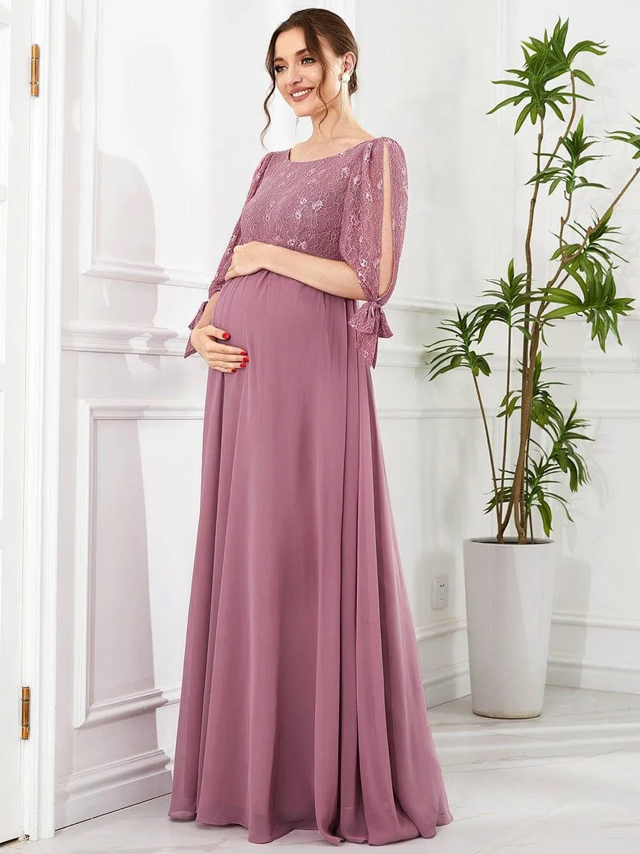 Robe de maternité en mousseline à manches mi-longues dentelle à manches fendues
