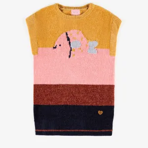 Robe tunique rose bloc de couleurs en maille, enfant || Pink color block knitted tunic dress, child