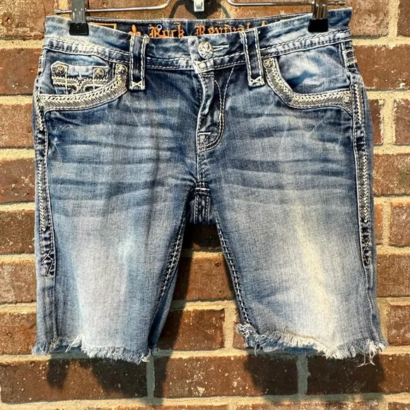 Rock Revival Ashley Skinny Denim Raw Hem Shorts Size 27
