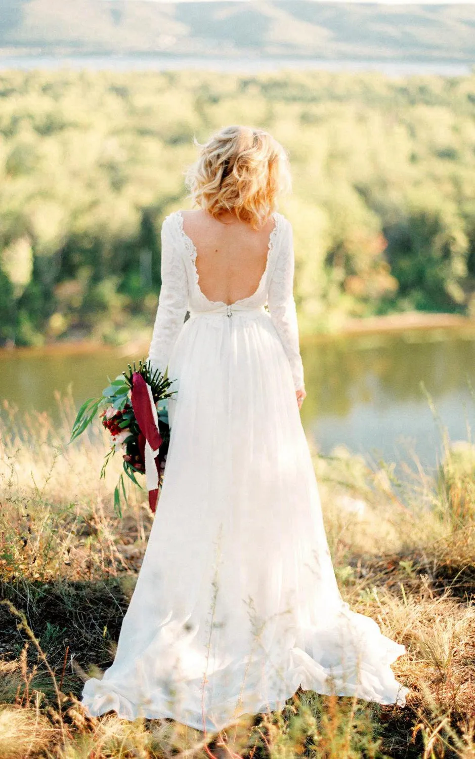 Romantic Chiffon Long A-Line Wedding Dress With Lace Bodice-ET_711221