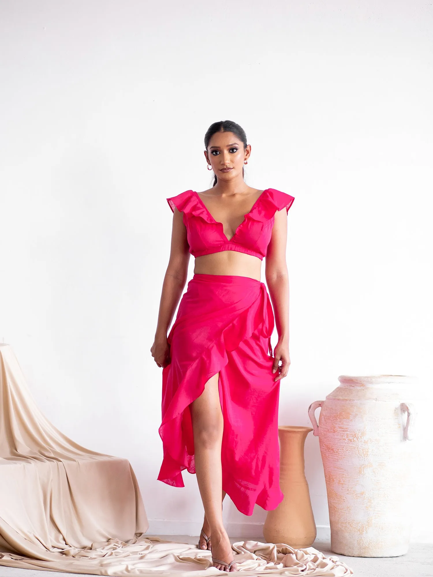 Ruffle Detail Back Tie-Up Crop Top