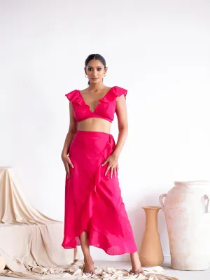 Ruffle Detail Back Tie-Up Crop Top