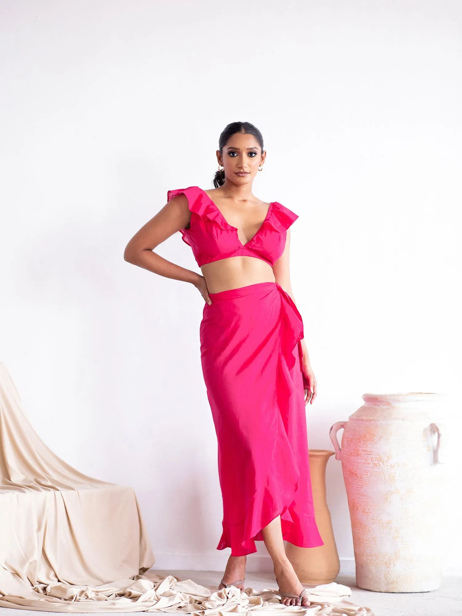Ruffle Detail Back Tie-Up Crop Top