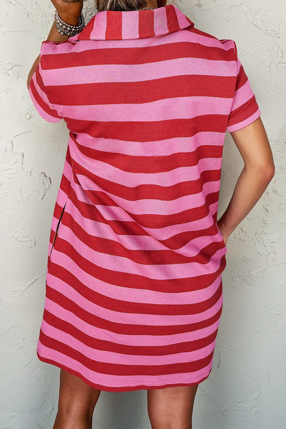 Sadie,  Stripe Collared V Neck Shift Mini Dress