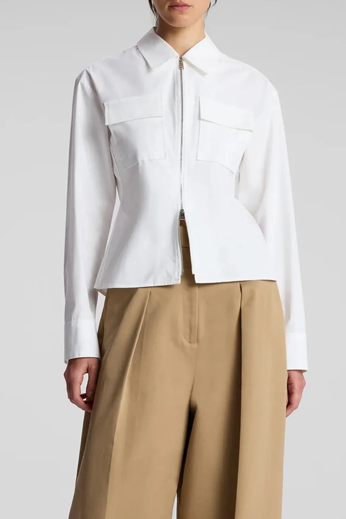 Sage Cotton Zip Top in White