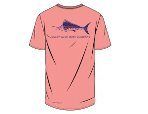 Saltwater Boys Striped Marlin SS Pocket Tee - Coral