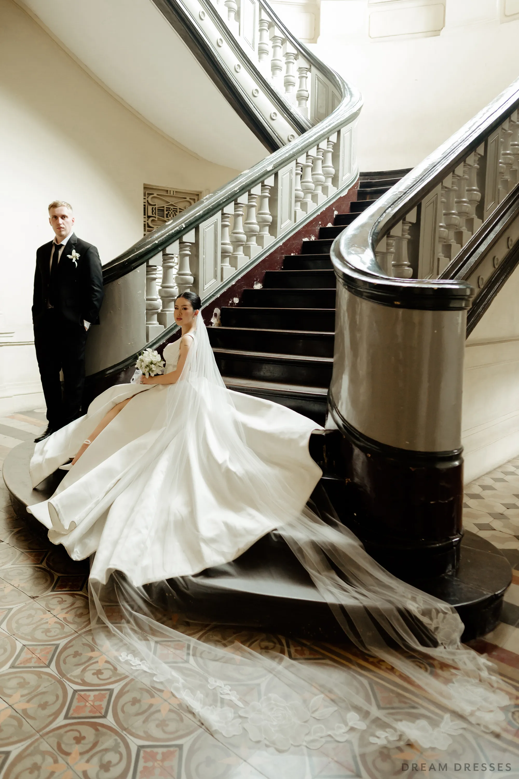 Satin Ball Gown Wedding Dress with High Slit  (#KHANHTIEN)