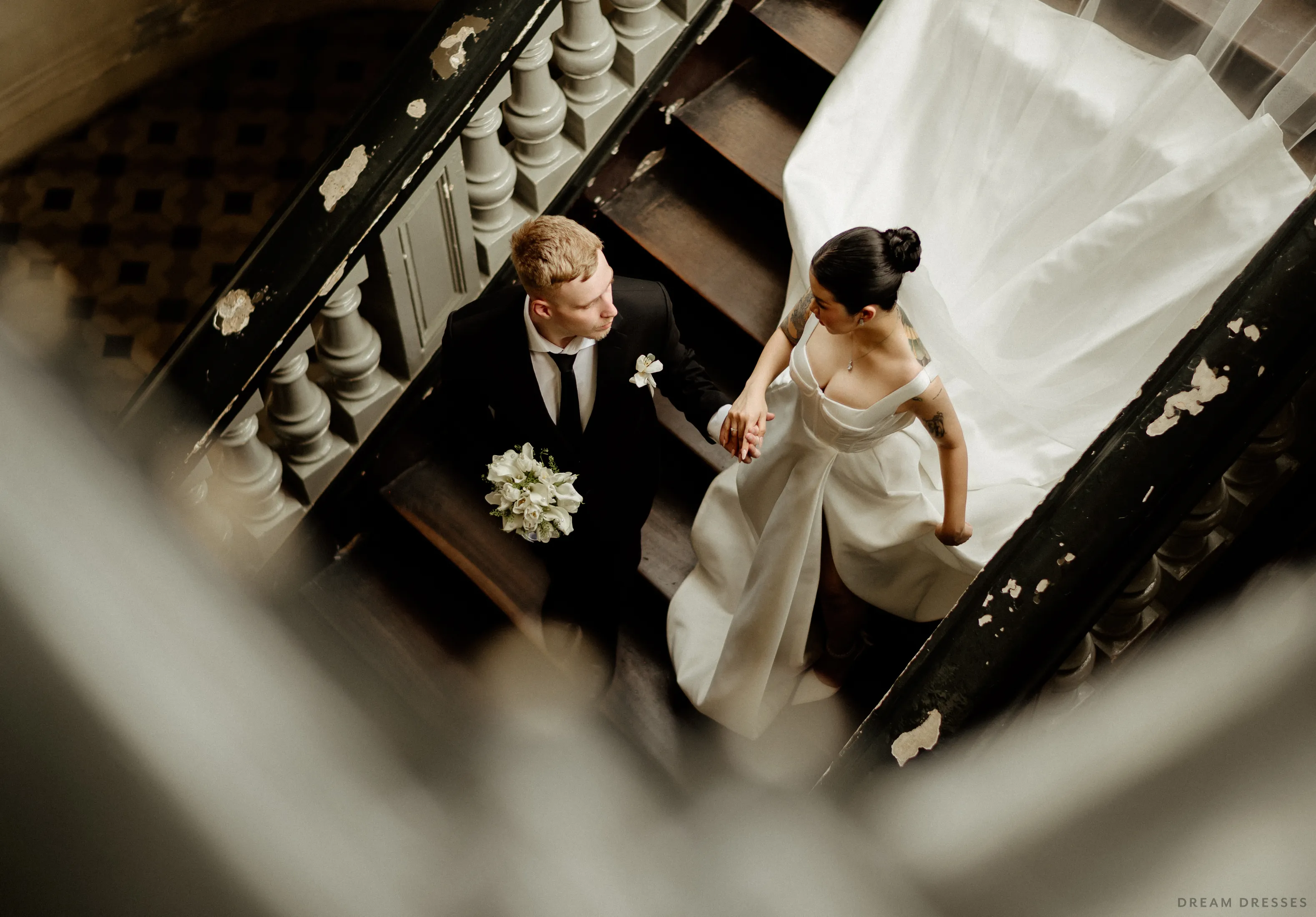 Satin Ball Gown Wedding Dress with High Slit  (#KHANHTIEN)
