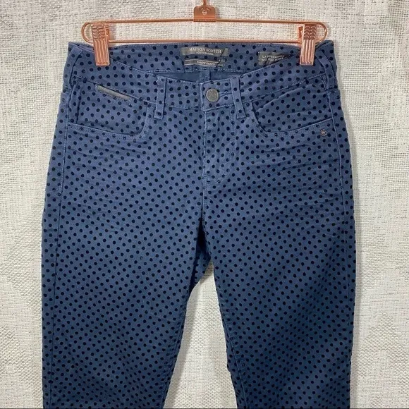 Scotch &amp; Soda La bohemienne mid rise skinny navy polka dot jeans size 25