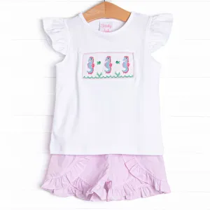 Seahorse Secrets Smocked Ruffle Short Set, Pink