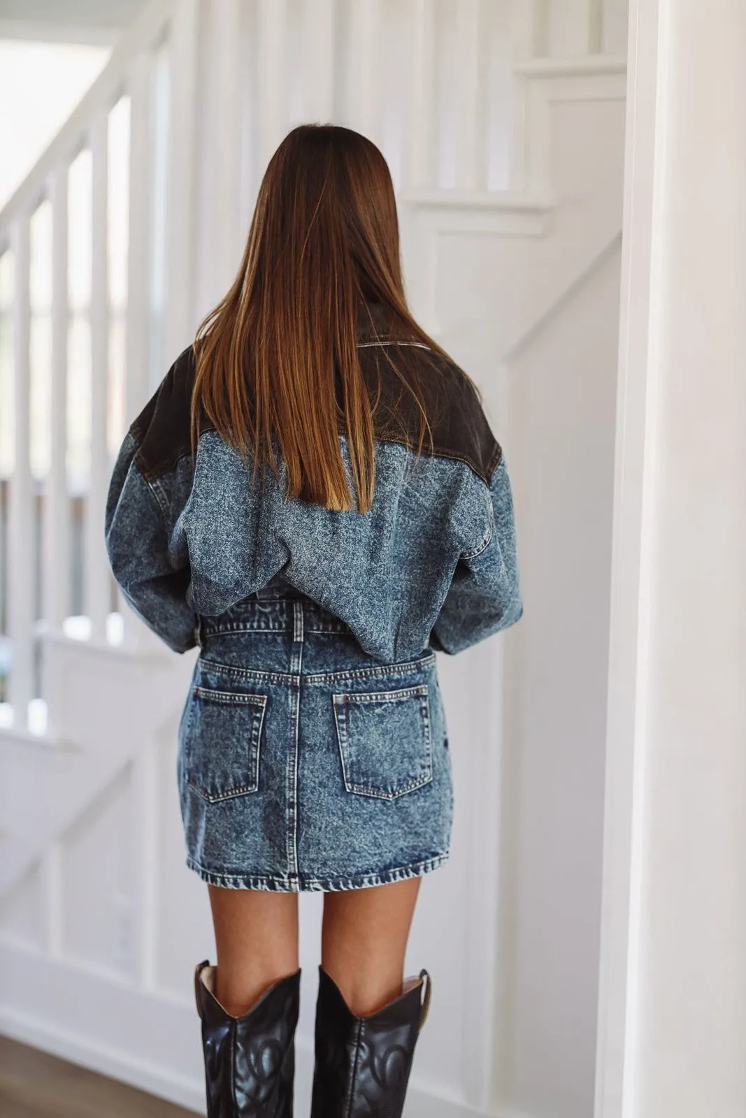 Secret to Tell Denim Romper - Blue Acid Washed  and Black Denim