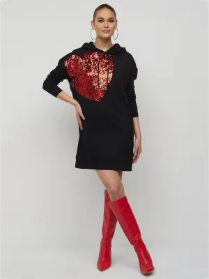 Sequin-Heart Sweatshirt Shift Dress