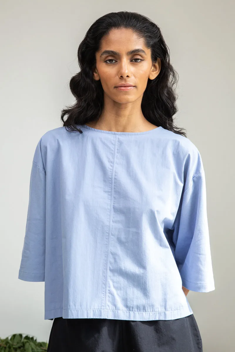 Shay Organic Cotton Top in Washed Blue