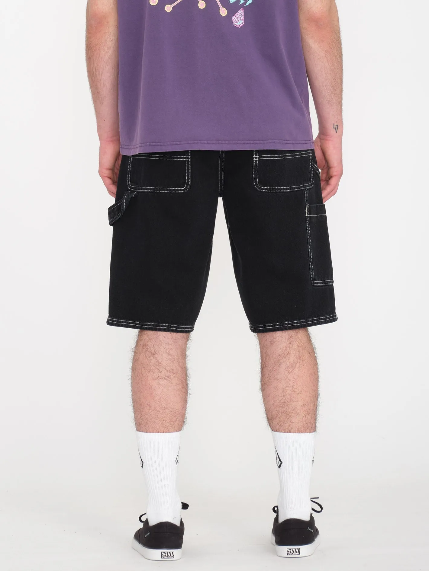 Short Labored Denim Utility - BLACK