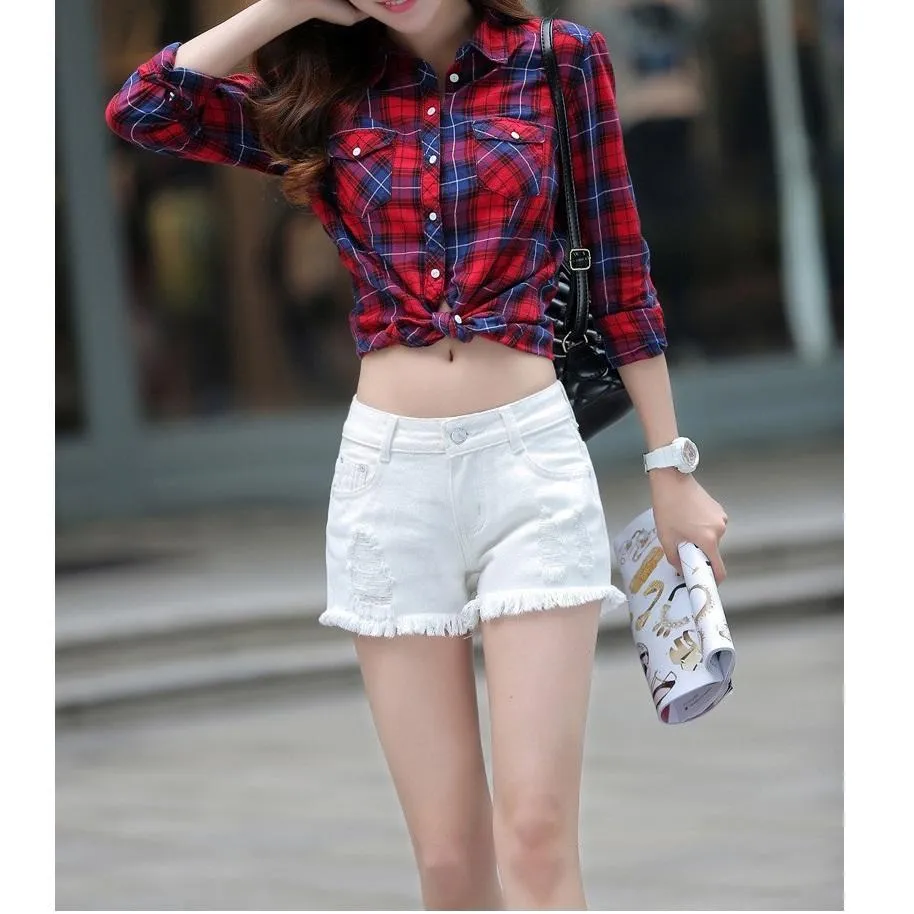 Shredded Denim Shorts