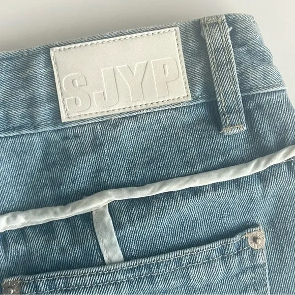 SJYP White Line Denim Shorts High Rise Medium