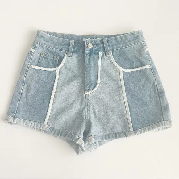 SJYP White Line Denim Shorts High Rise Medium