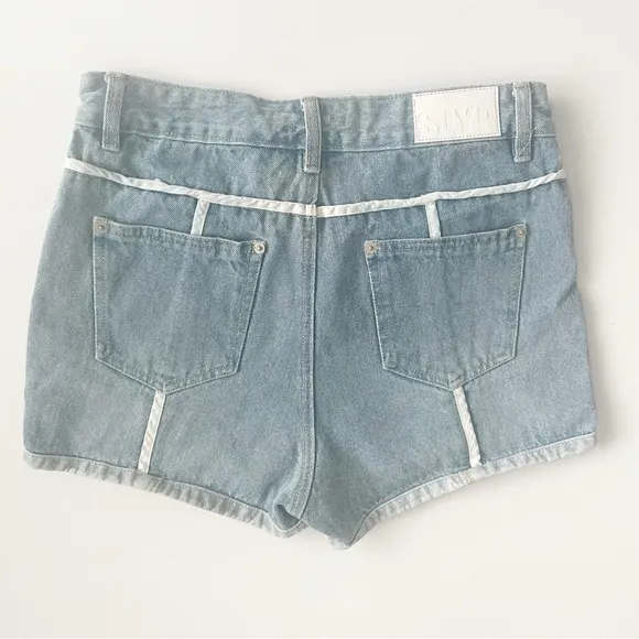 SJYP White Line Denim Shorts High Rise Medium