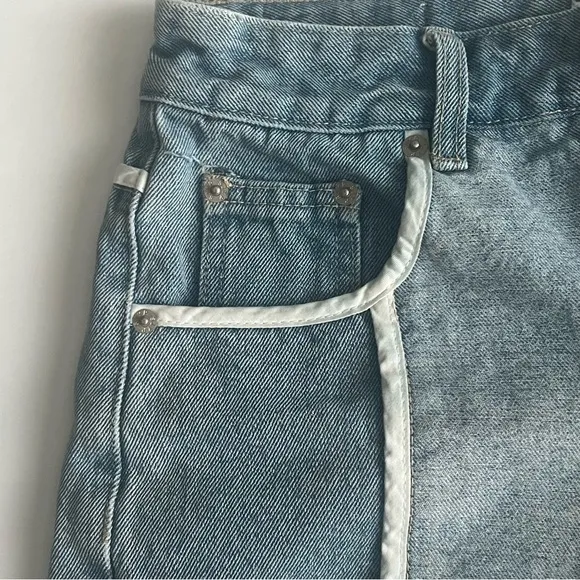 SJYP White Line Denim Shorts High Rise Medium