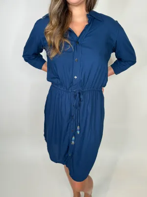 Skemo Solid Short Shirt Dress Navy