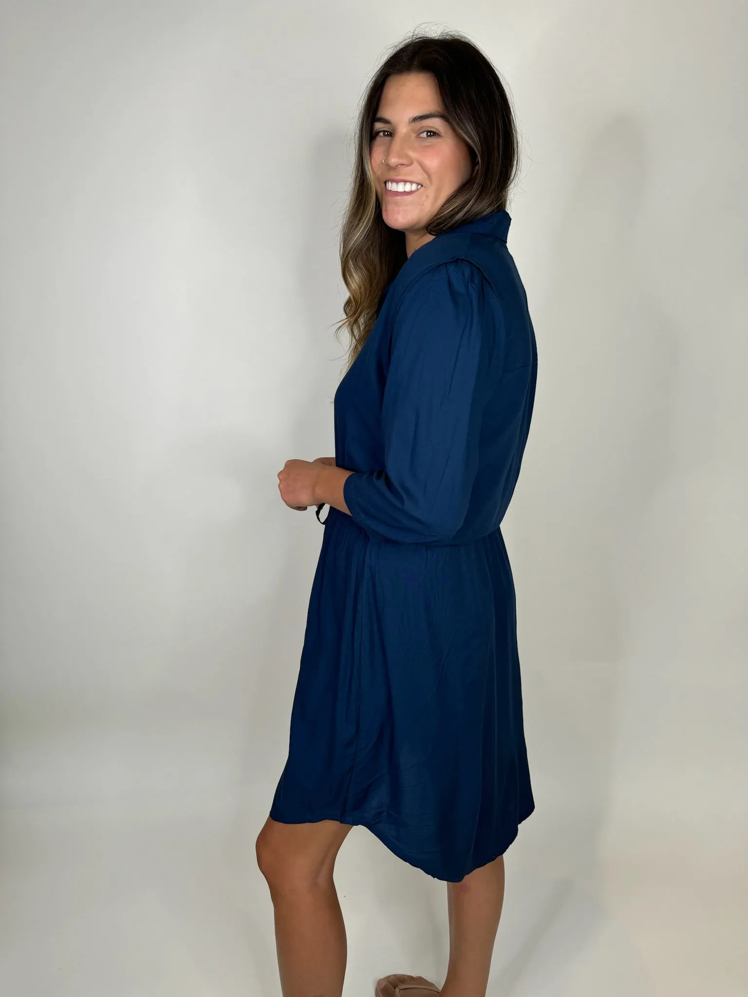 Skemo Solid Short Shirt Dress Navy