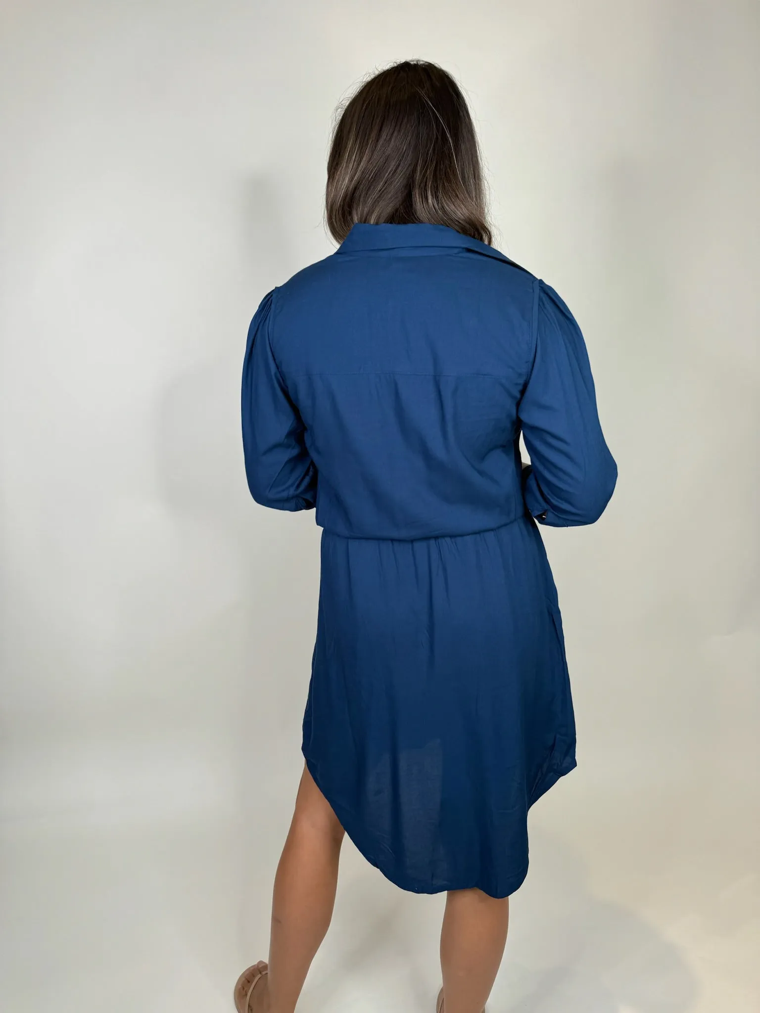 Skemo Solid Short Shirt Dress Navy