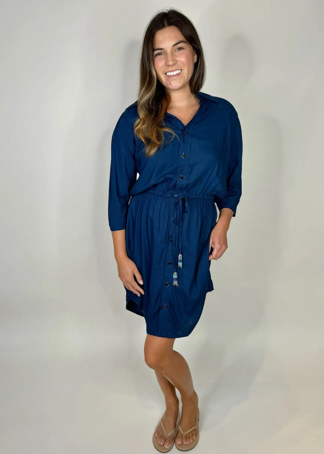 Skemo Solid Short Shirt Dress Navy