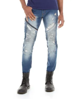 Skinny Ripped and Faded Moto Jeans
