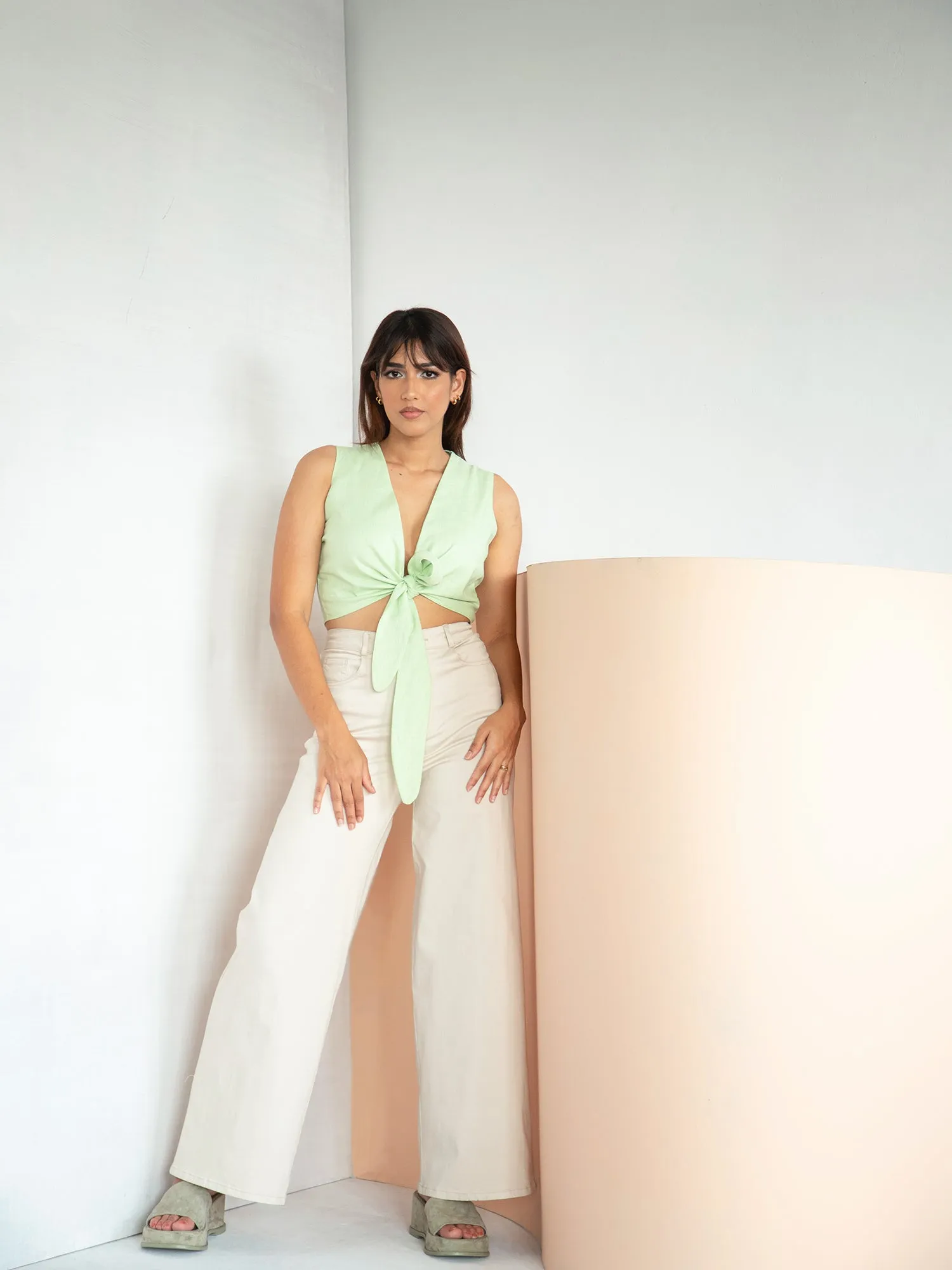 Sleeveless Front Tie-Up Crop Top
