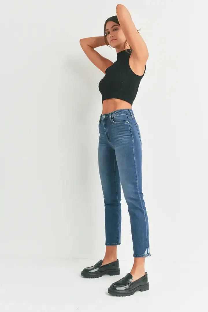 SLIM STRAIGHT W/ DISTRESS DENIM