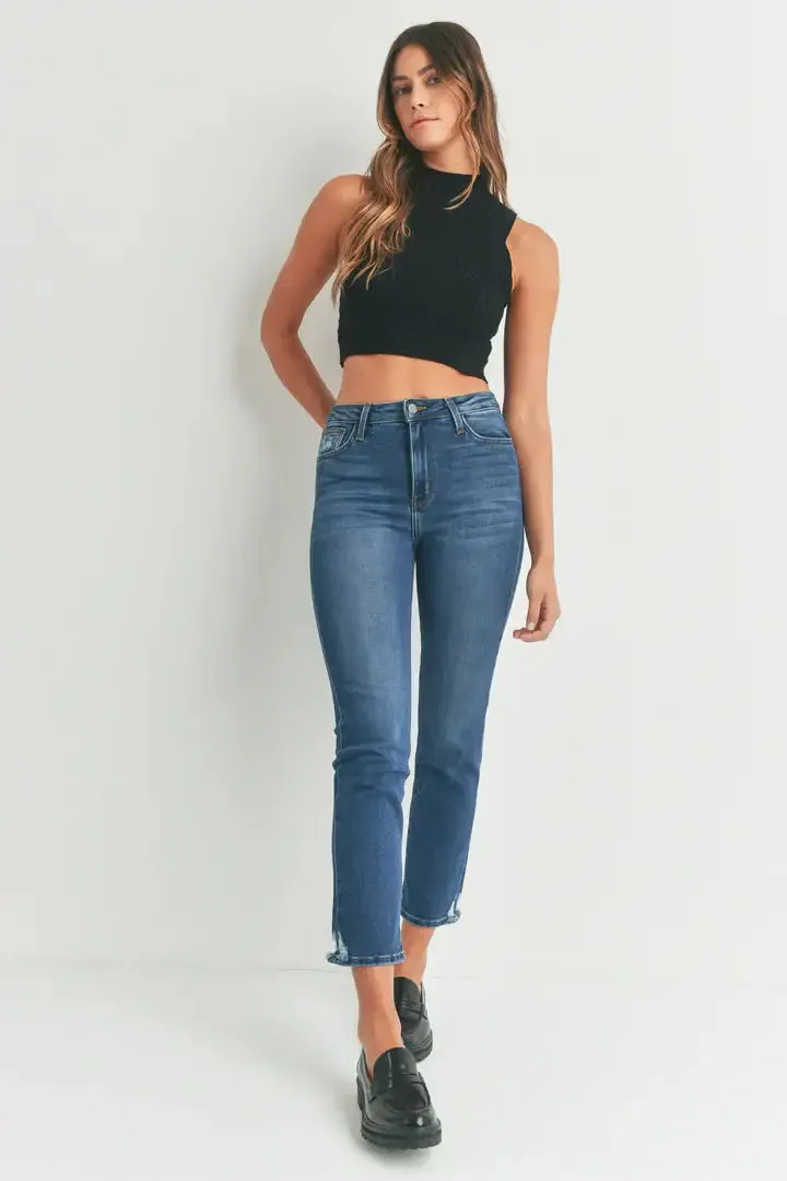 SLIM STRAIGHT W/ DISTRESS DENIM