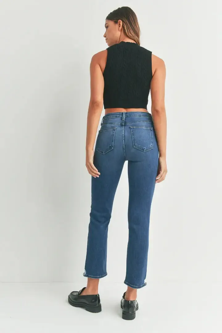 SLIM STRAIGHT W/ DISTRESS DENIM