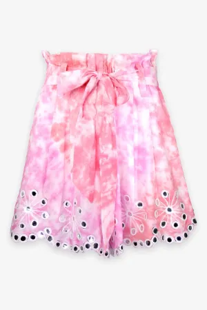 Spiral Tye Dye Shorts with Mirror in Coral Pink