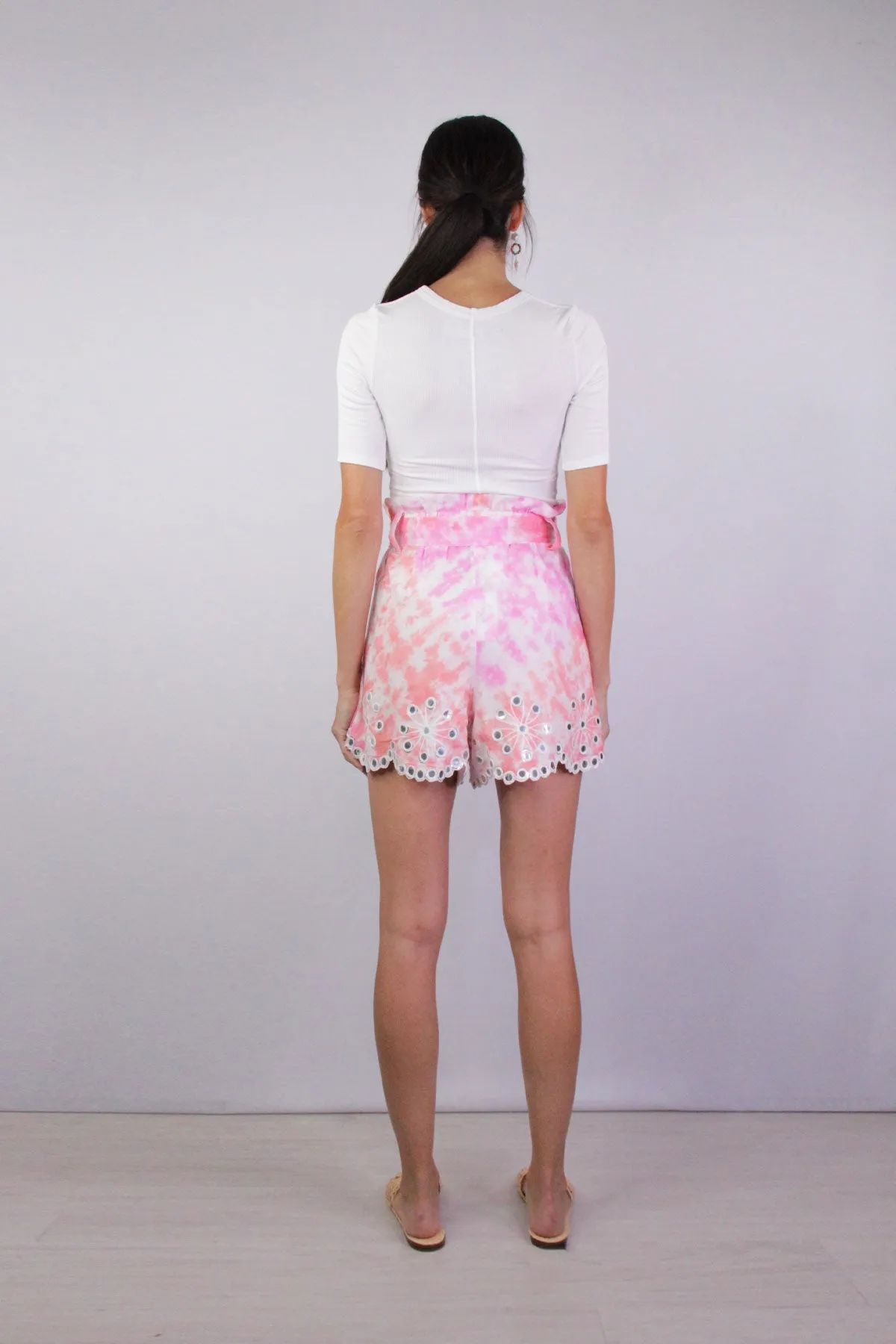 Spiral Tye Dye Shorts with Mirror in Coral Pink