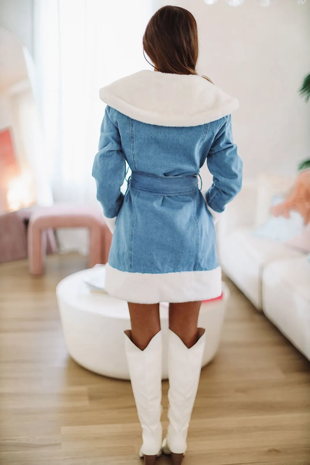 Staying Chic Denim and Faux Fur Coat - Medium Wash