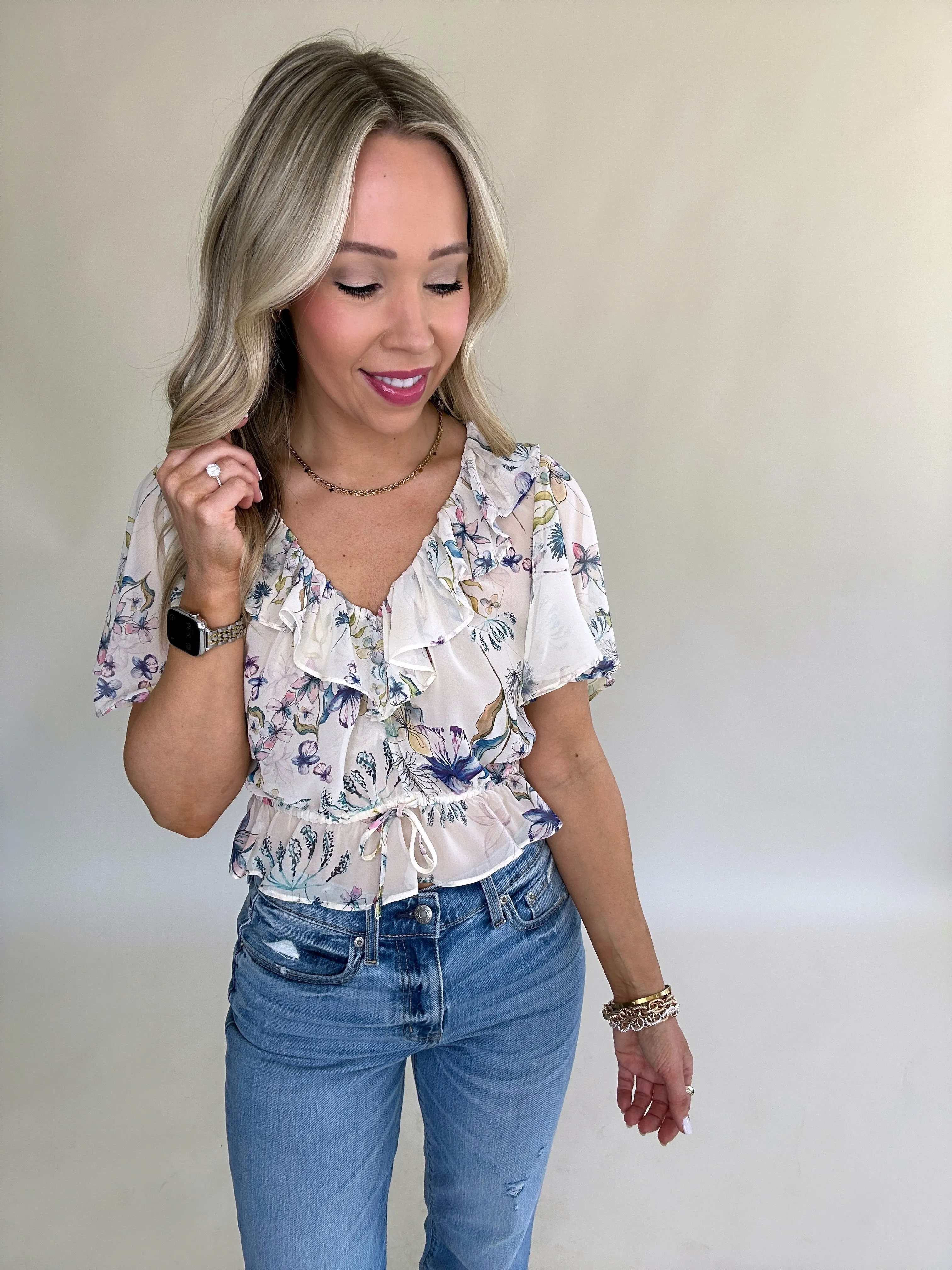 Steve Madden Brighton Floral Ruffle Top - Cream