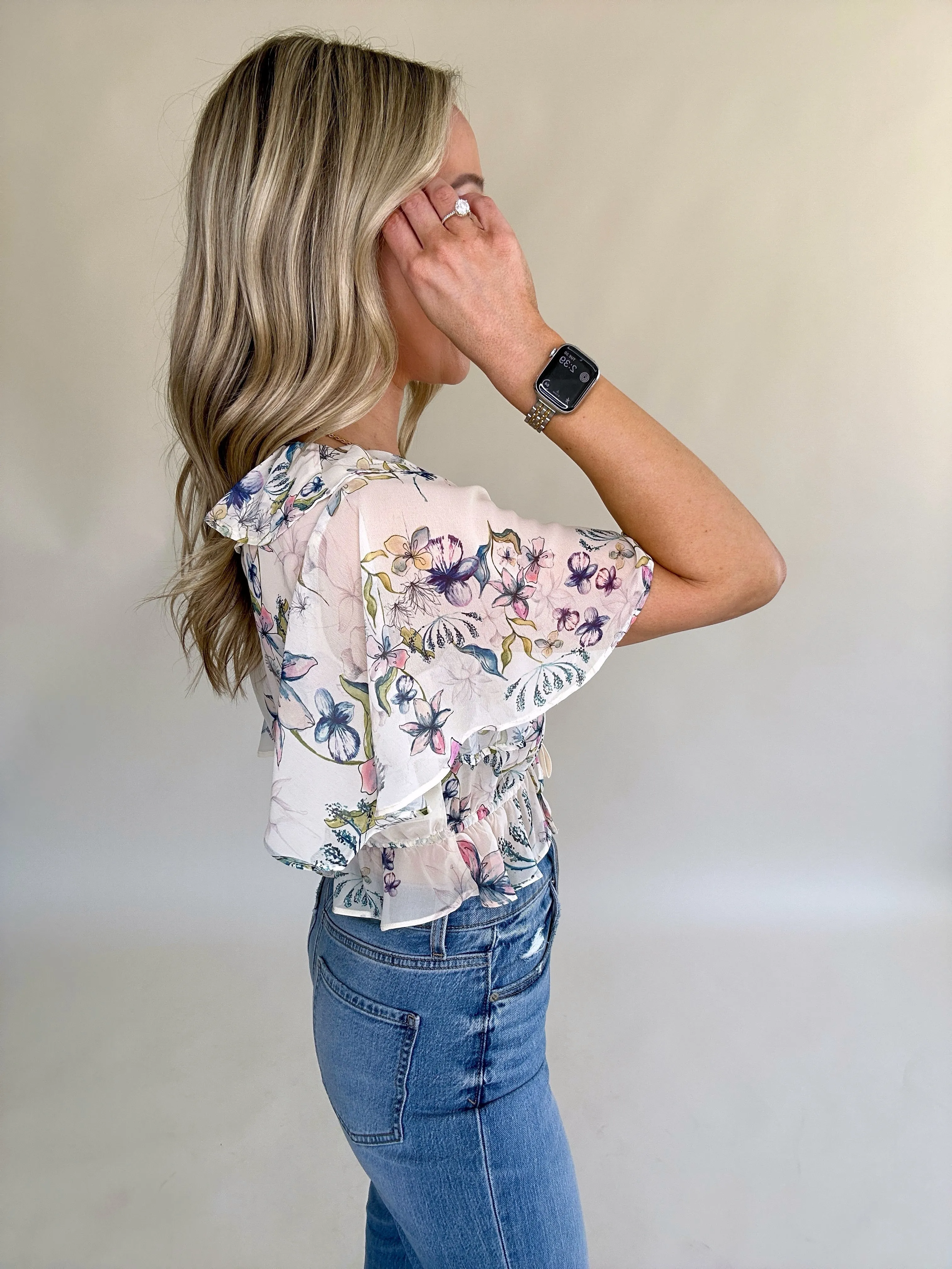 Steve Madden Brighton Floral Ruffle Top - Cream