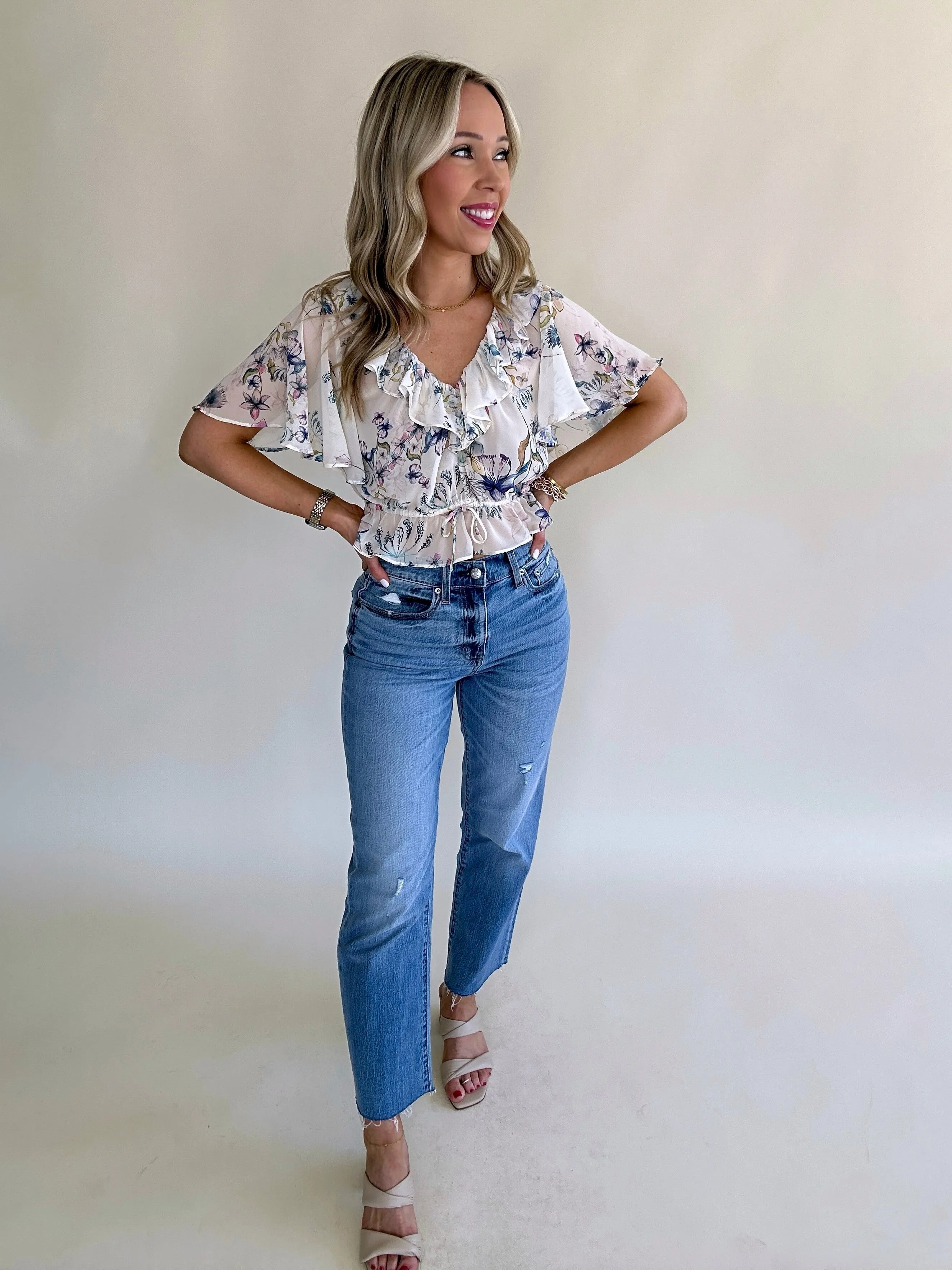 Steve Madden Brighton Floral Ruffle Top - Cream