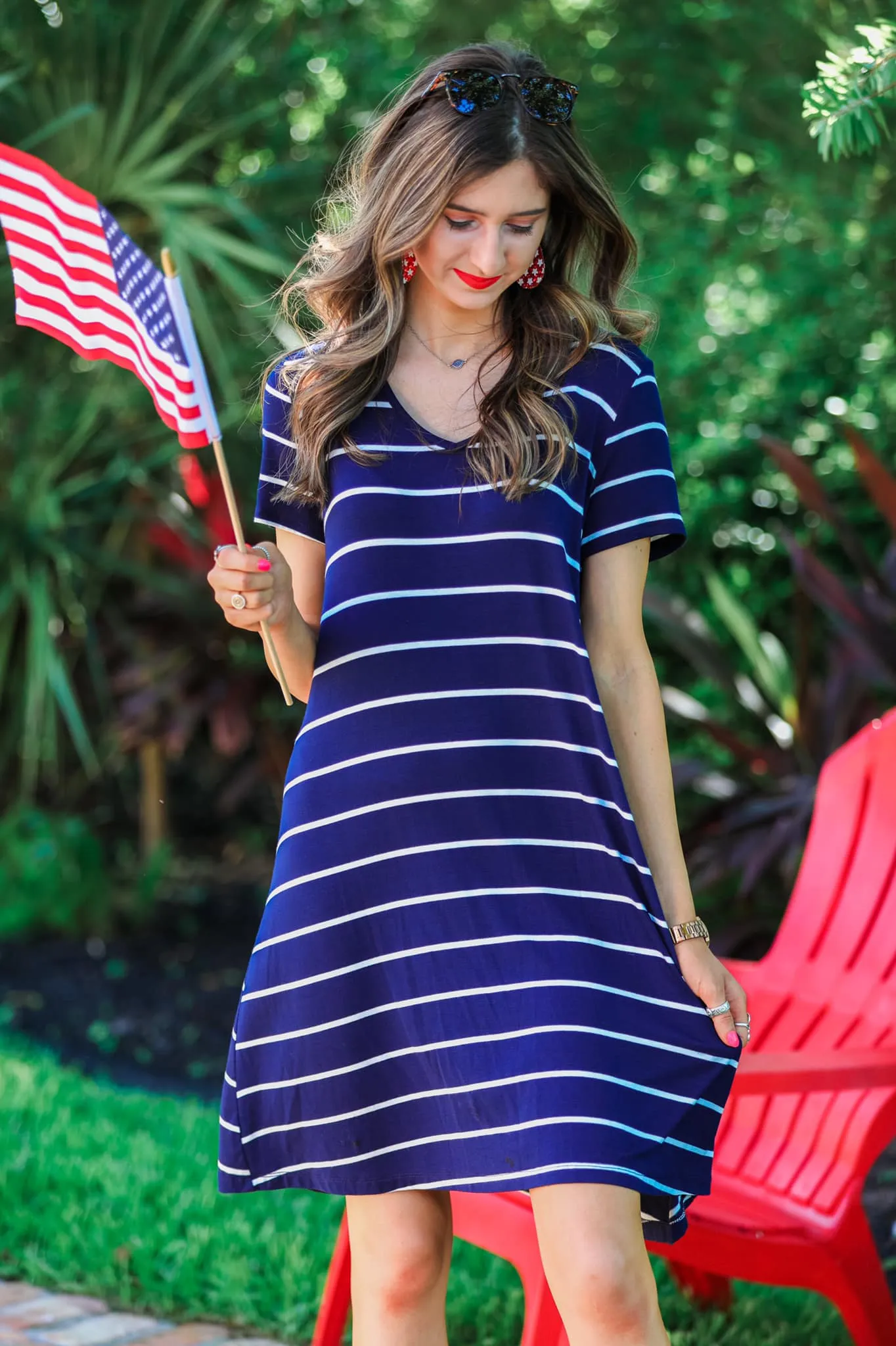 Summertime Striped V-Neck Dress - Navy