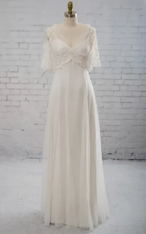 Sweetheart A-line Chiffon Dress With Half-sleeved Illusion Bodice