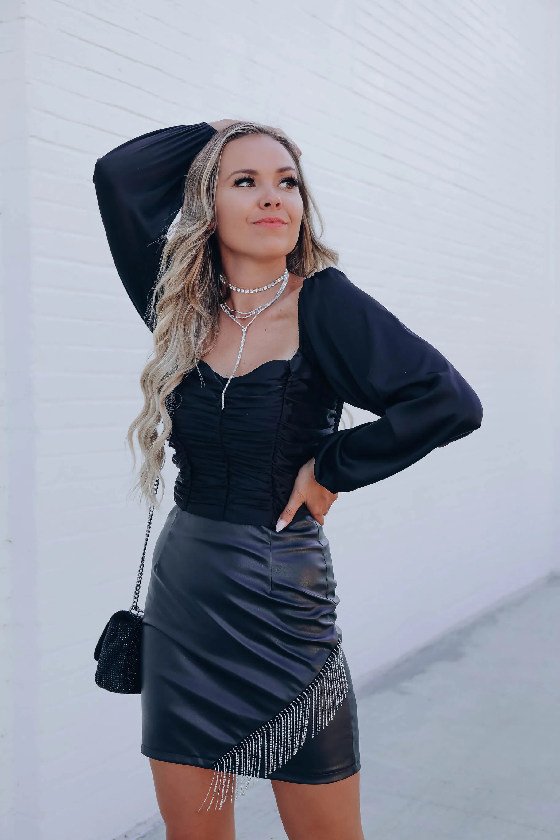 Sweetheart Satin Crop Top - Black