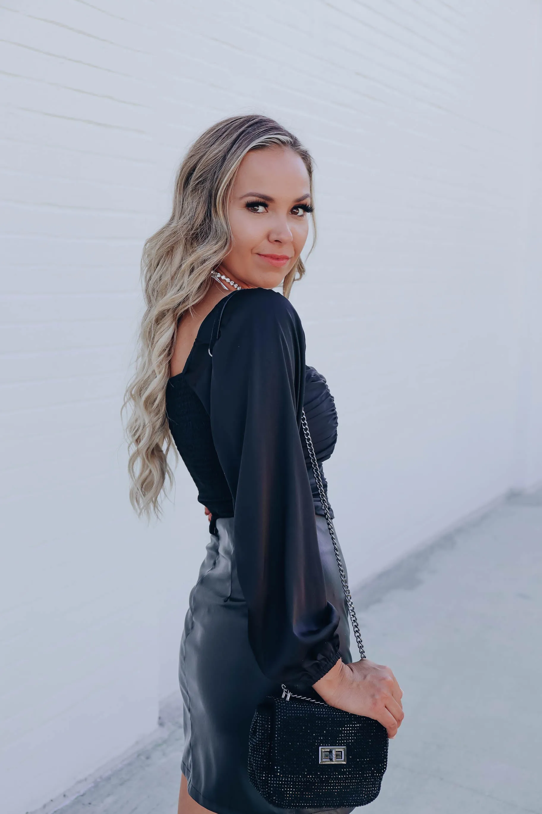 Sweetheart Satin Crop Top - Black