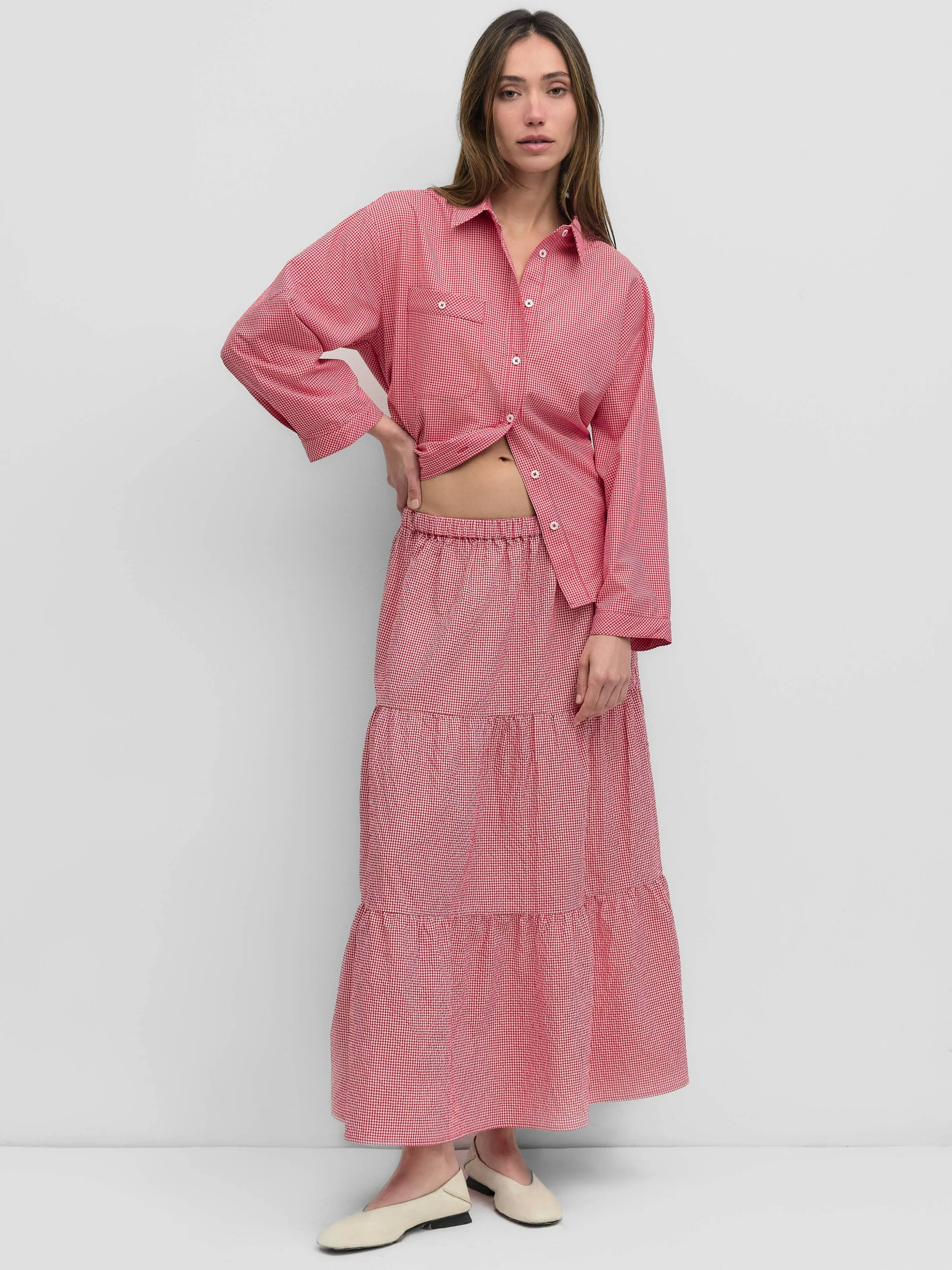 The Emilie Skirt | Tiered Gingham Midi Skirt