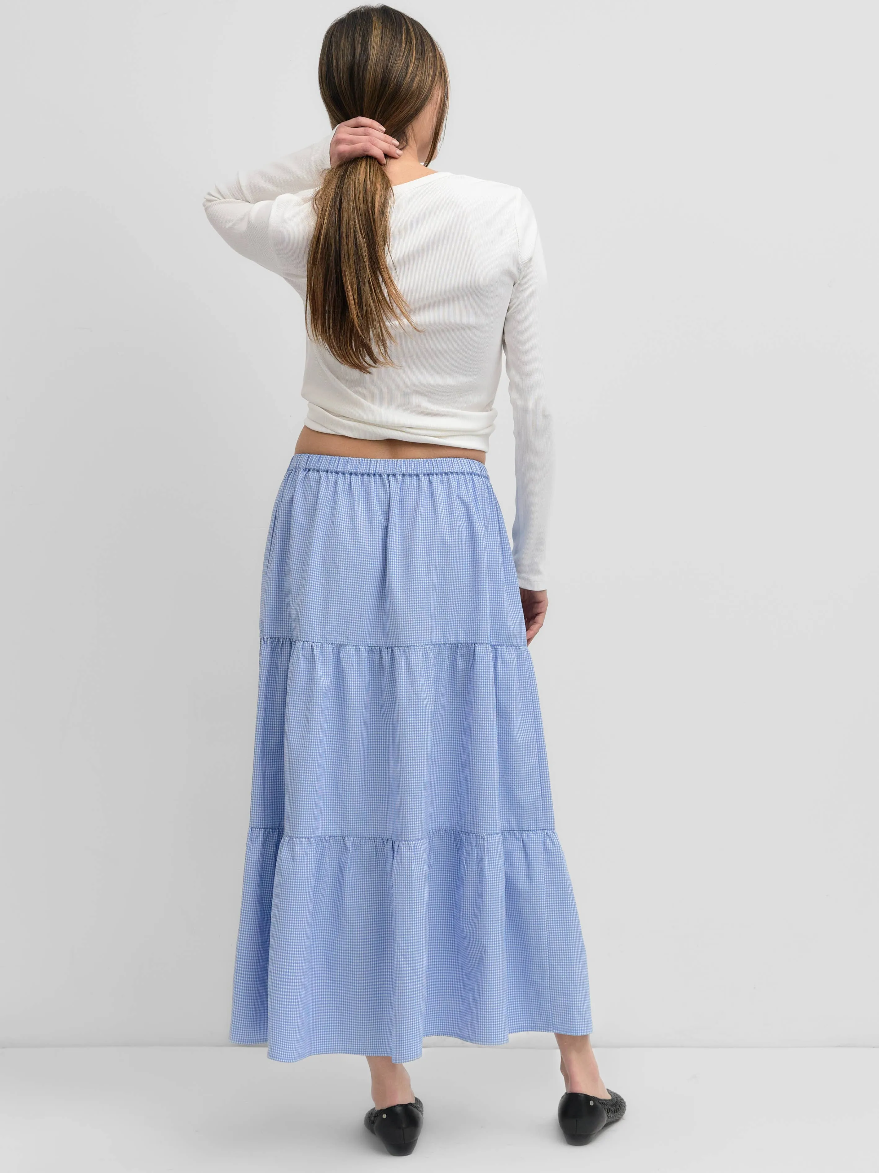 The Emilie Skirt | Tiered Gingham Midi Skirt