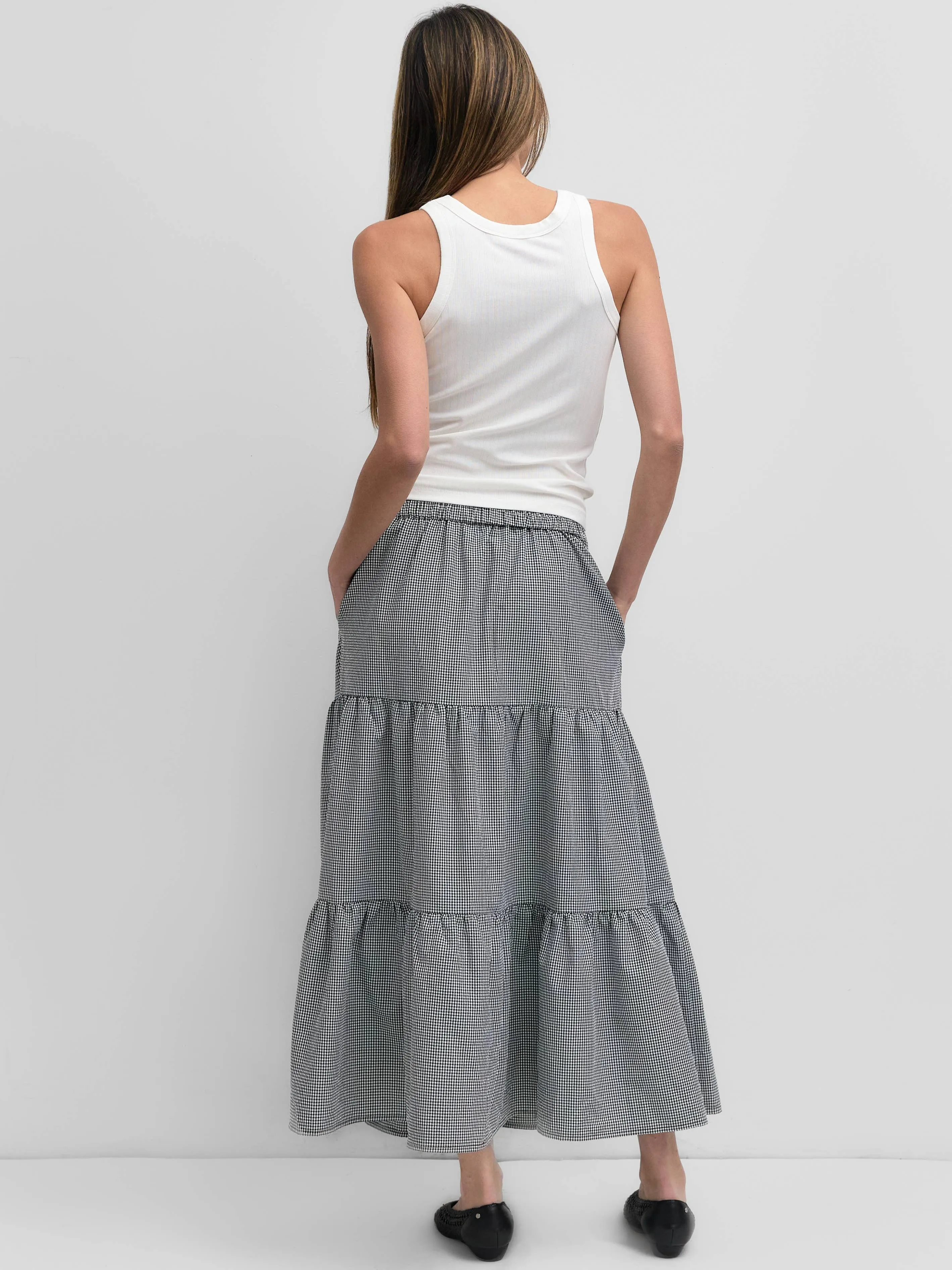 The Emilie Skirt | Tiered Gingham Midi Skirt