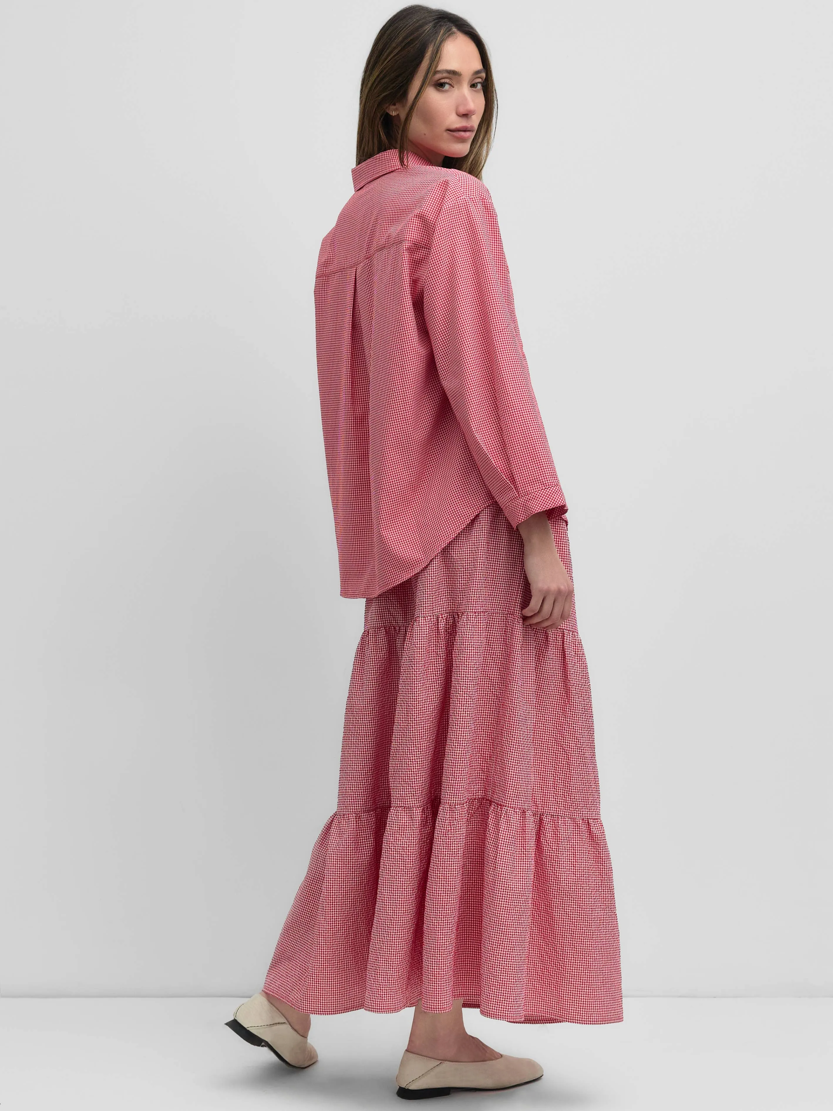 The Emilie Skirt | Tiered Gingham Midi Skirt