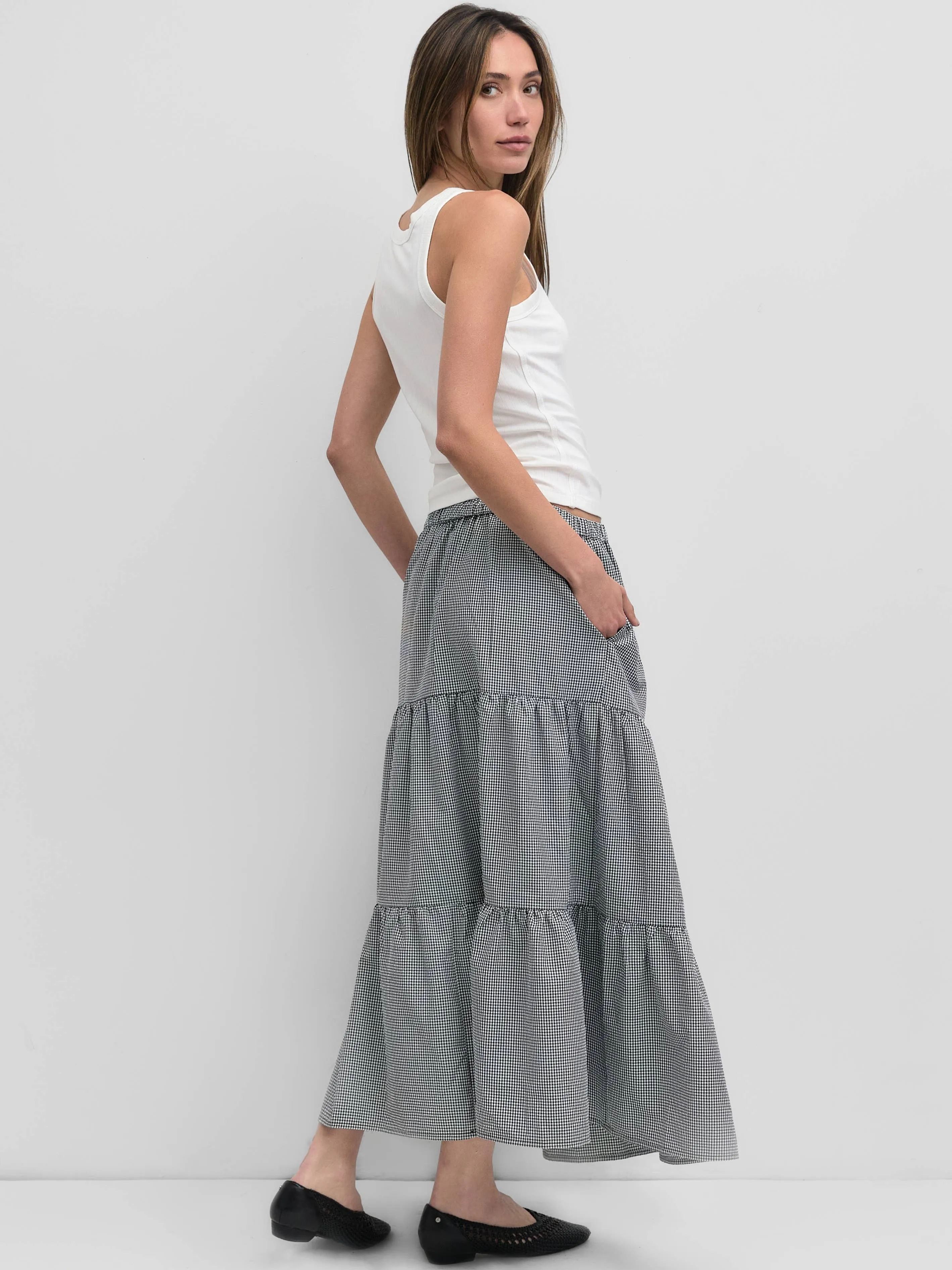 The Emilie Skirt | Tiered Gingham Midi Skirt
