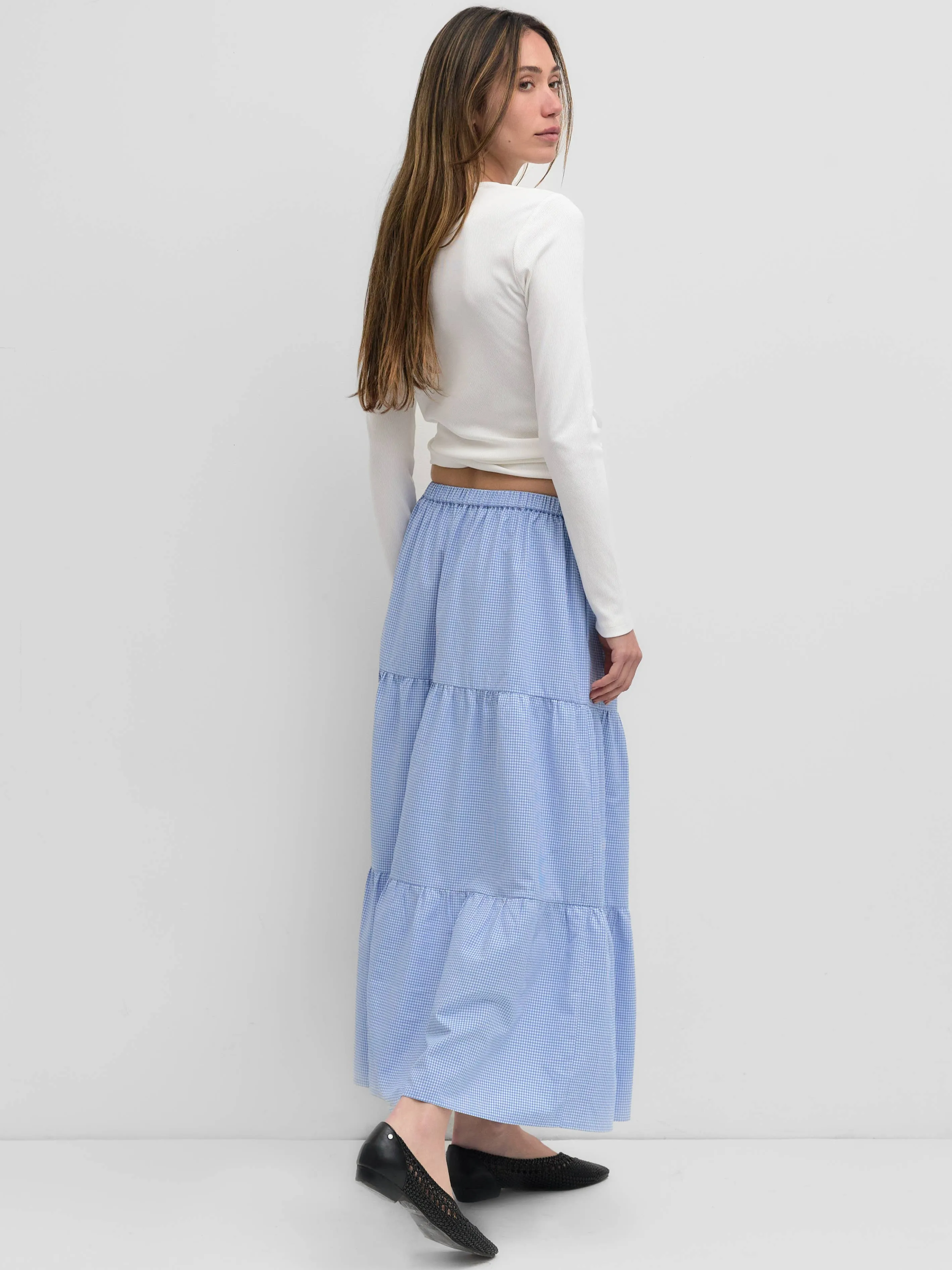 The Emilie Skirt | Tiered Gingham Midi Skirt